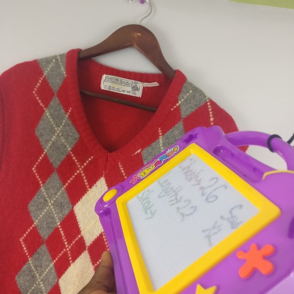 Argyle Vest, Vintage Oversized 100%Shetland Wool knit Sweater Vest XL Pit2pit=26 - Picture 5 of 7